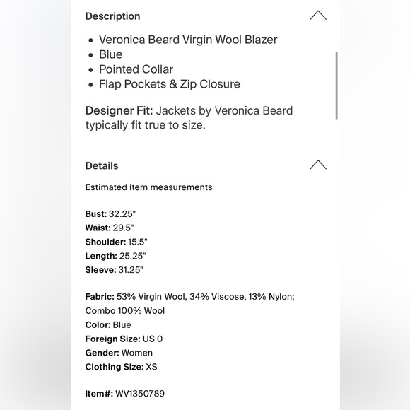 $748 Veronica Beard Blue Burgundy windowpane wool Dickey jacket Blazer sz 0 - Picture 16 of 16